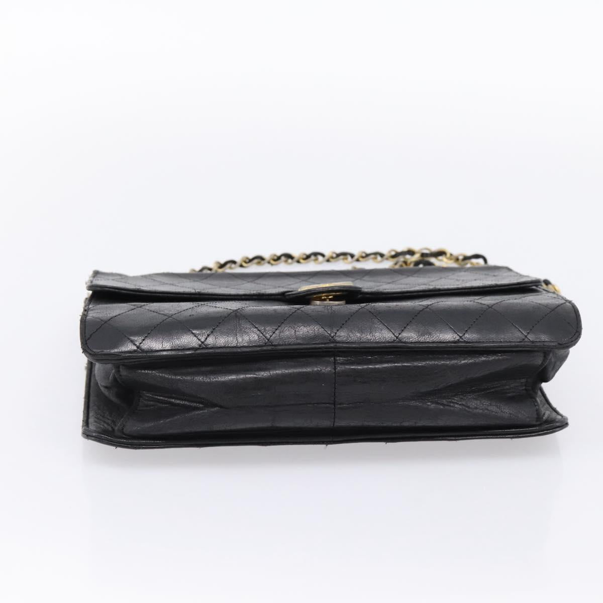 CHANEL Matelasse Chain Shoulder Bag Lamb Skin Black CC Auth bs20976