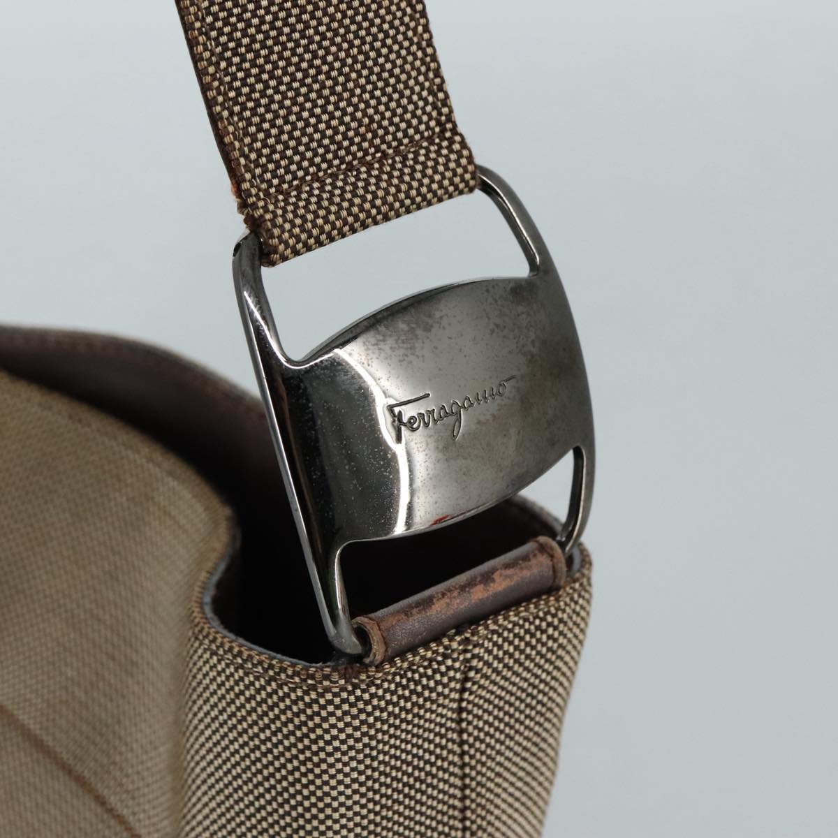 Salvatore Ferragamo Vala Shoulder Bag Canvas Brown Auth bs20980