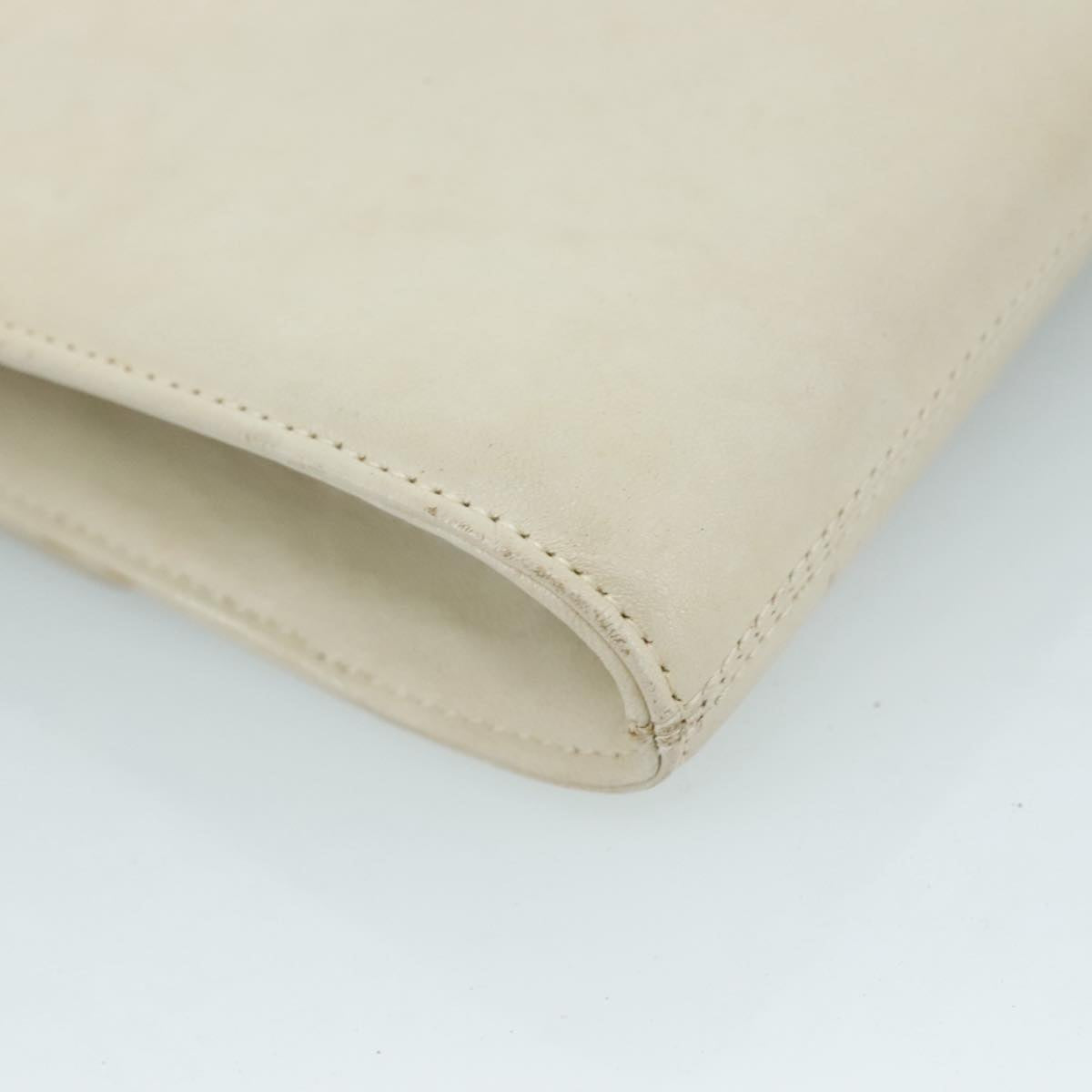 SAINT LAURENT Clutch Bag Leather White Auth bs21008