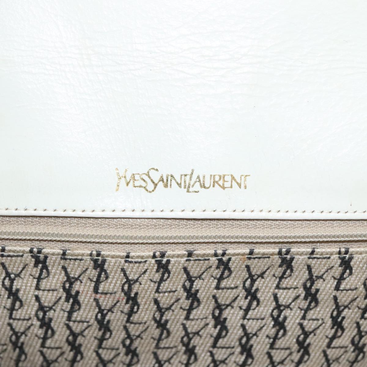 SAINT LAURENT Clutch Bag Leather White Auth bs21008