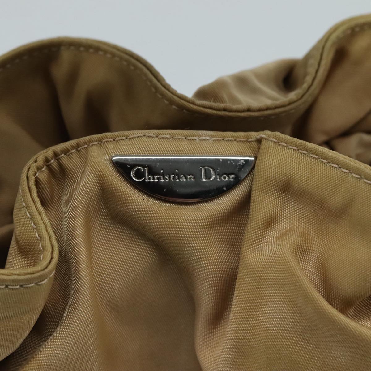 Christian Dior Maris Pearl Hand Bag Nylon Beige Silver Auth bs21021