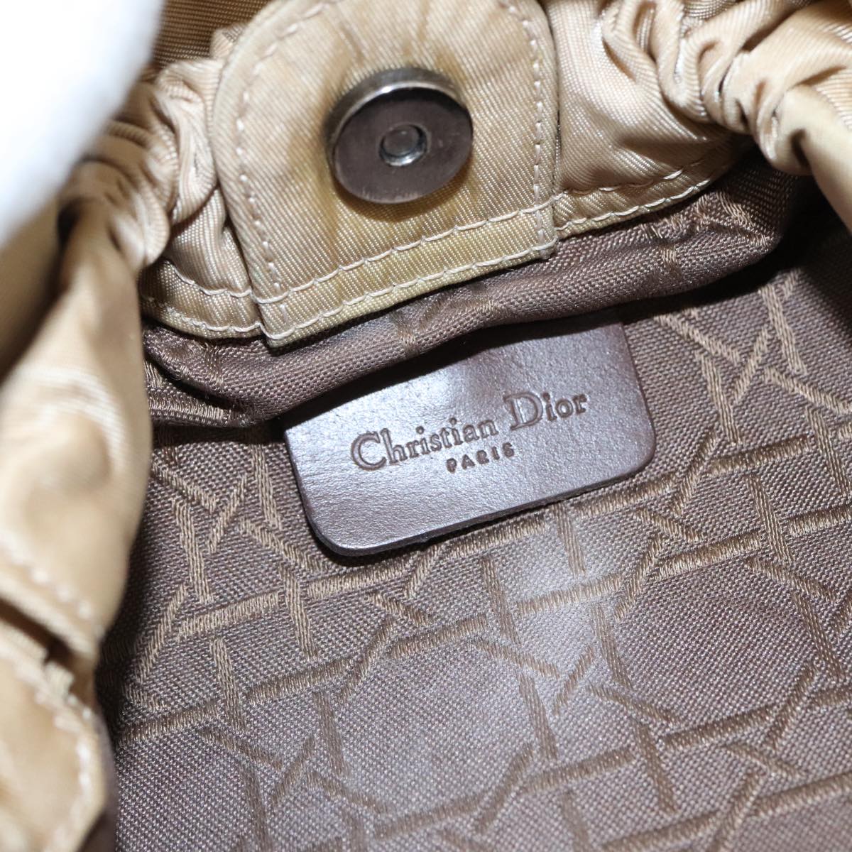Christian Dior Maris Pearl Hand Bag Nylon Beige Silver Auth bs21021