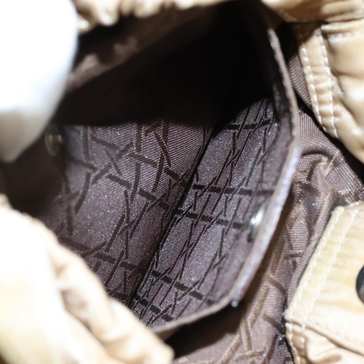 Christian Dior Maris Pearl Hand Bag Nylon Beige Silver Auth bs21021