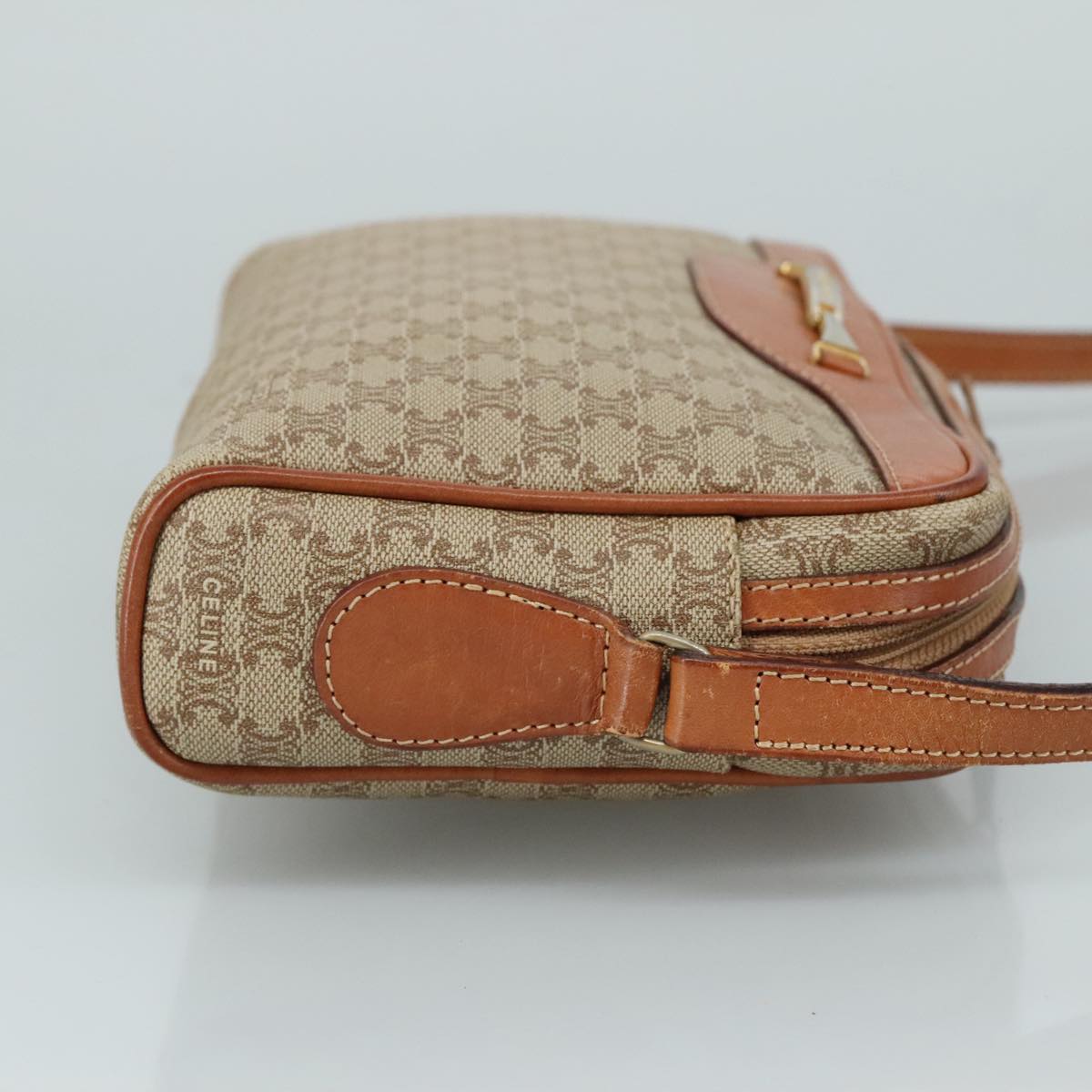 CELINE Macadam Canvas Shoulder Bag Beige Auth bs21025