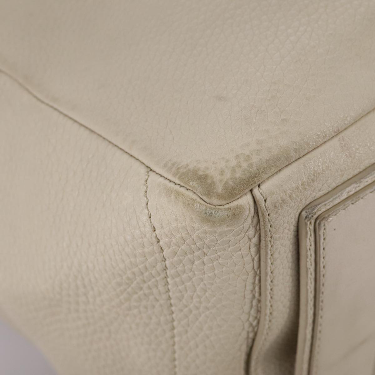 CELINE Hand Bag Leather Beige Gold Auth bs21026