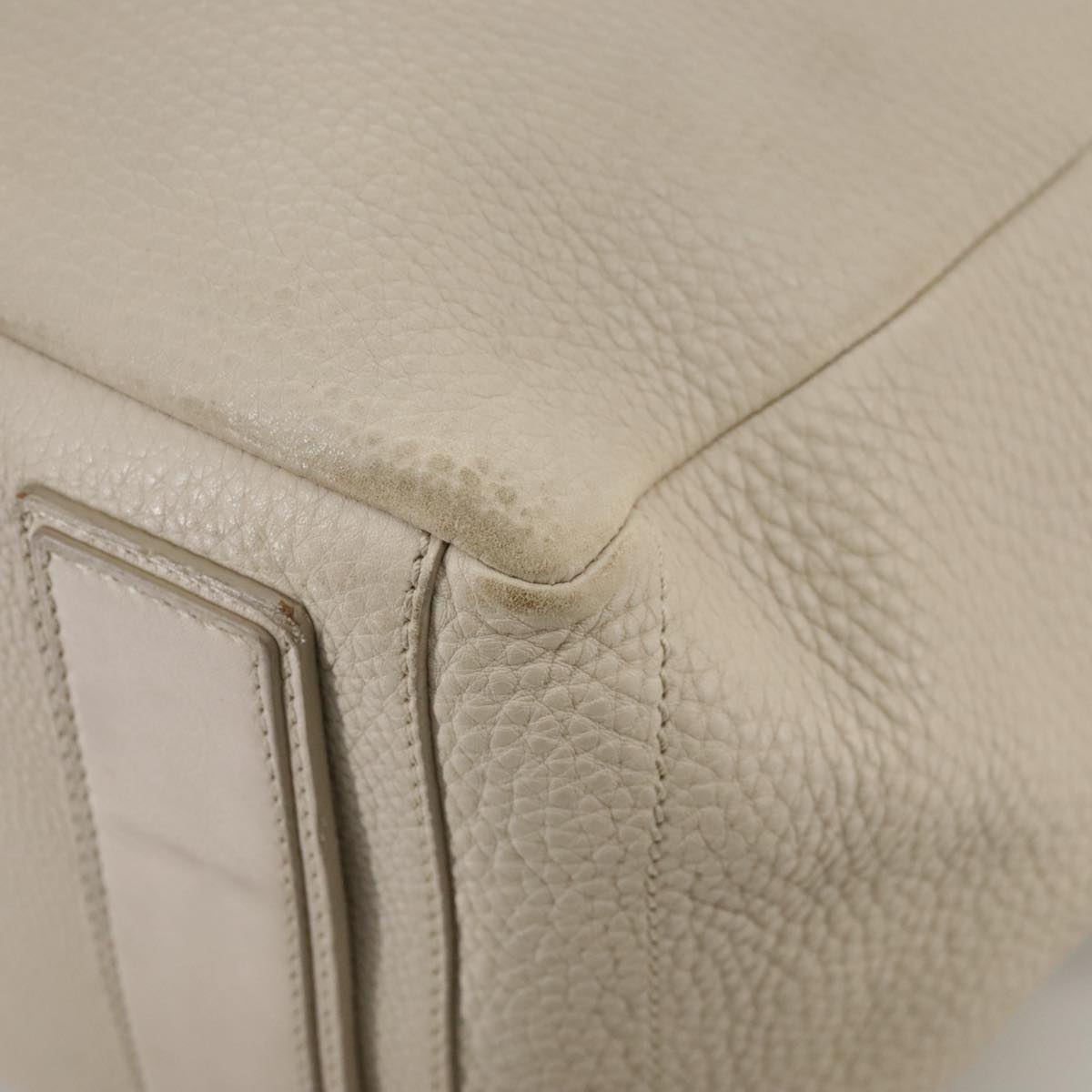 CELINE Hand Bag Leather Beige Gold Auth bs21026