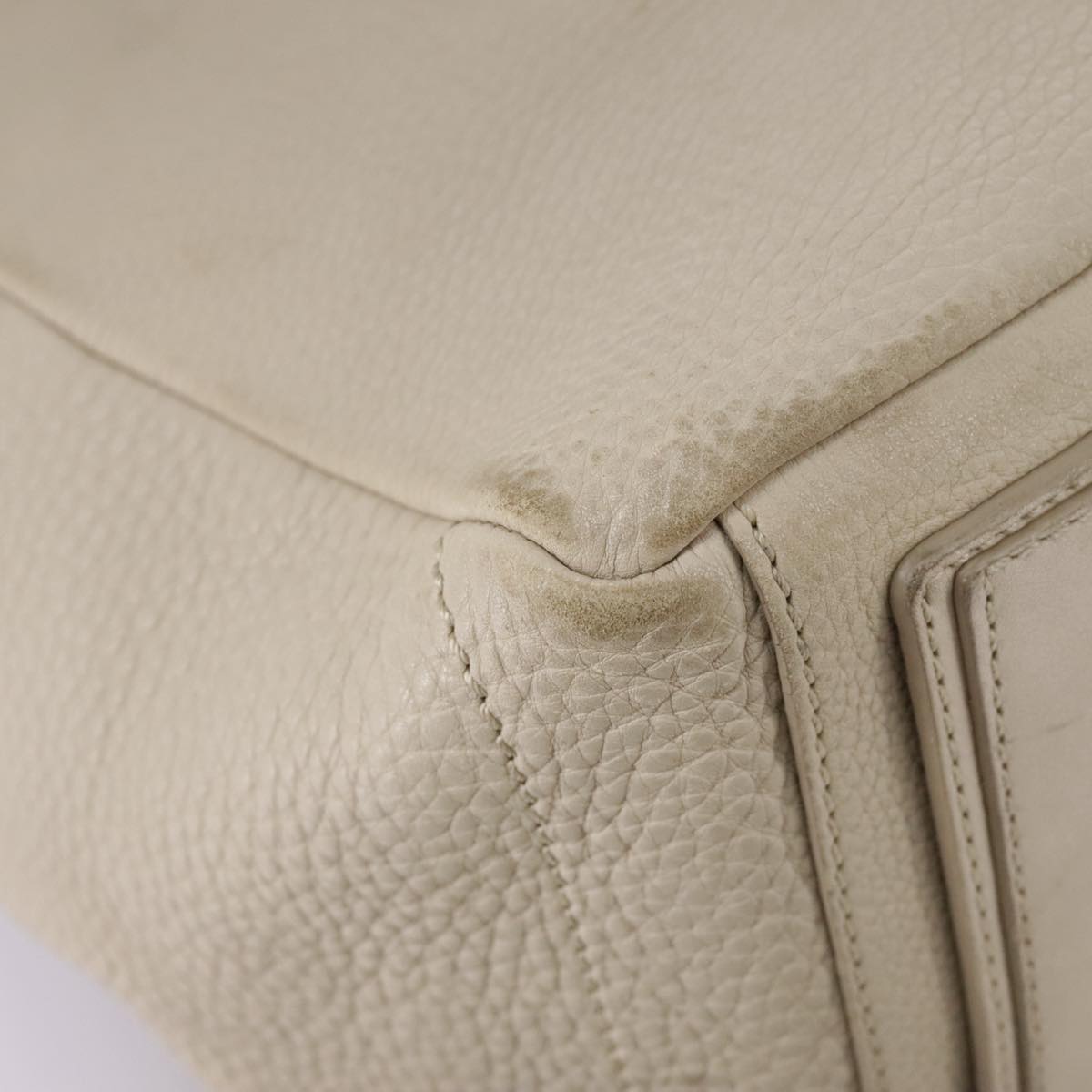 CELINE Hand Bag Leather Beige Gold Auth bs21026