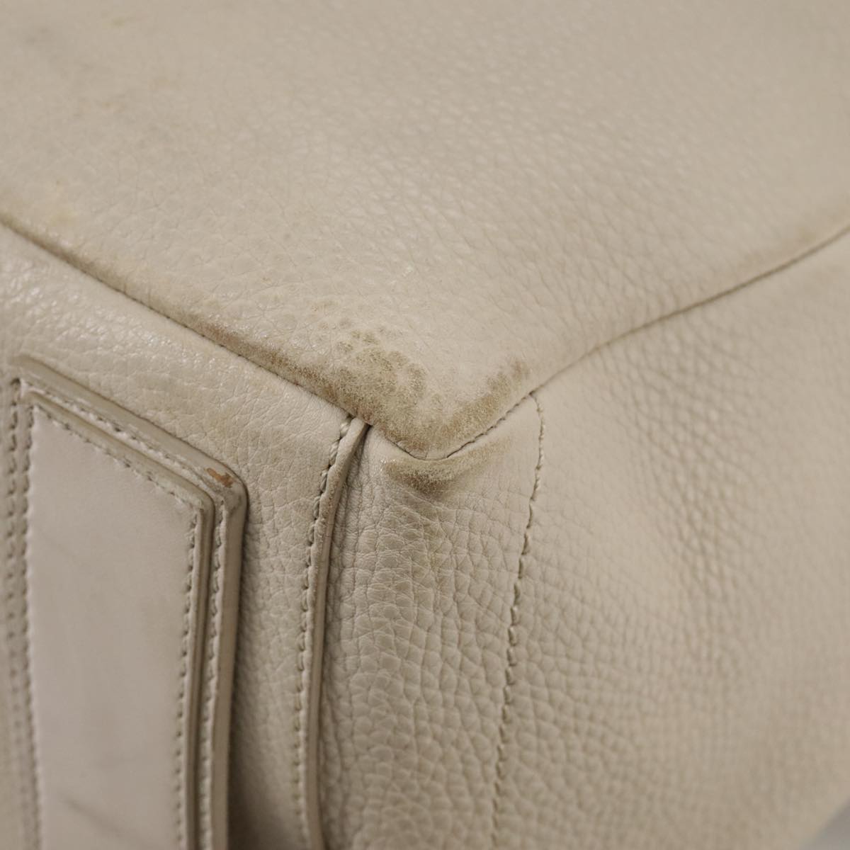 CELINE Hand Bag Leather Beige Gold Auth bs21026