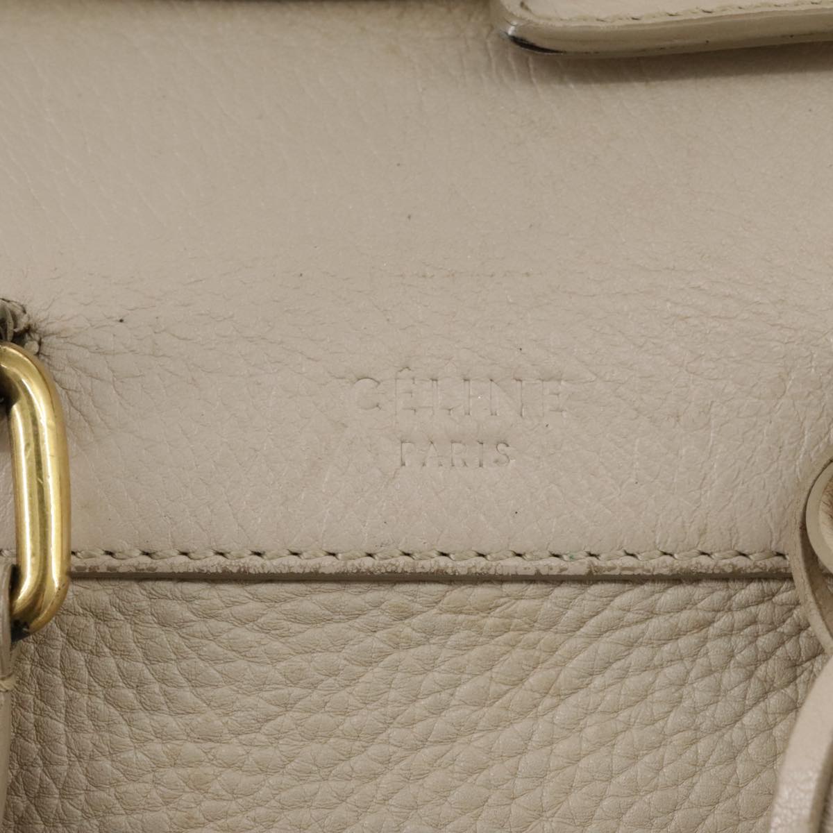 CELINE Hand Bag Leather Beige Gold Auth bs21026