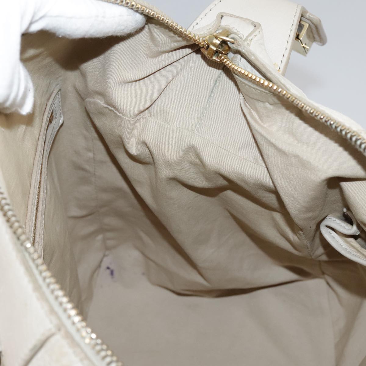 CELINE Hand Bag Leather Beige Gold Auth bs21026