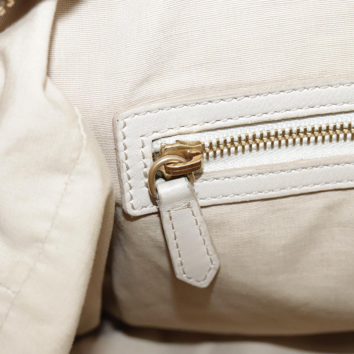 CELINE Hand Bag Leather Beige Gold Auth bs21026