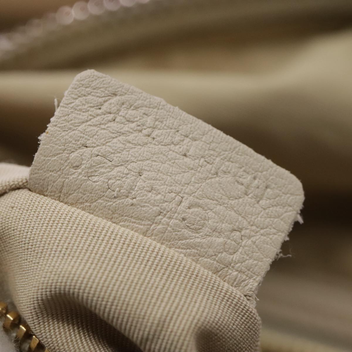 CELINE Hand Bag Leather Beige Gold Auth bs21026