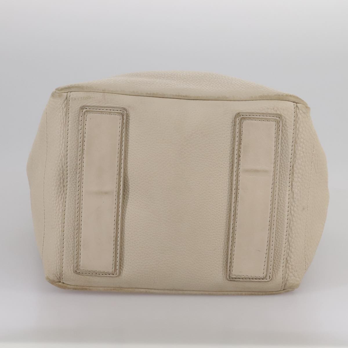 CELINE Hand Bag Leather Beige Gold Auth bs21026