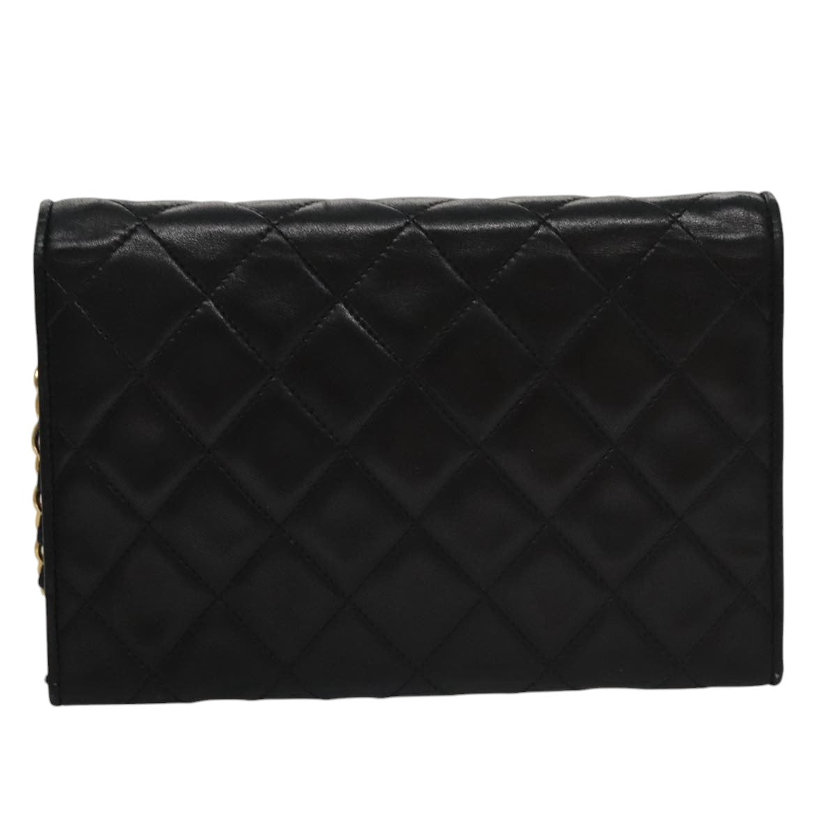 CHANEL Chain Matelasse Shoulder Bag Lamb Skin Gold Black CC Auth bs21032