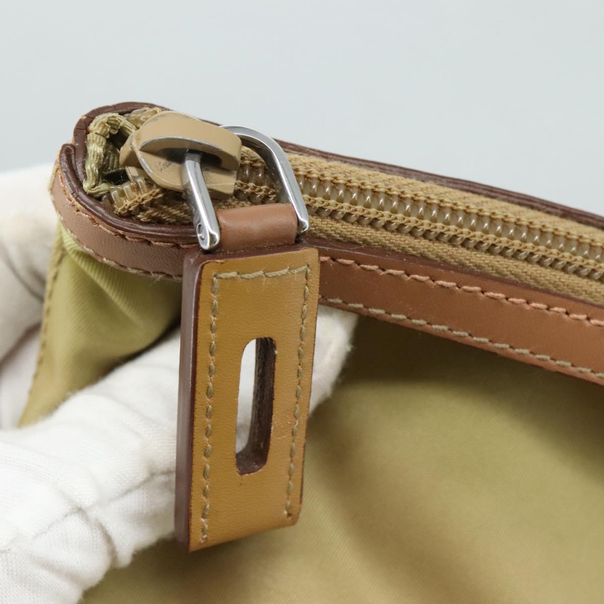 PRADA Hand Bag Nylon Beige Auth bs21036