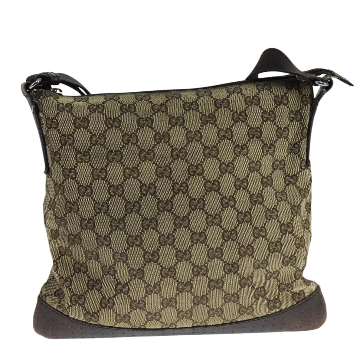GUCCI GG Canvas Shoulder Bag Beige Silver 145857 Auth bs21051