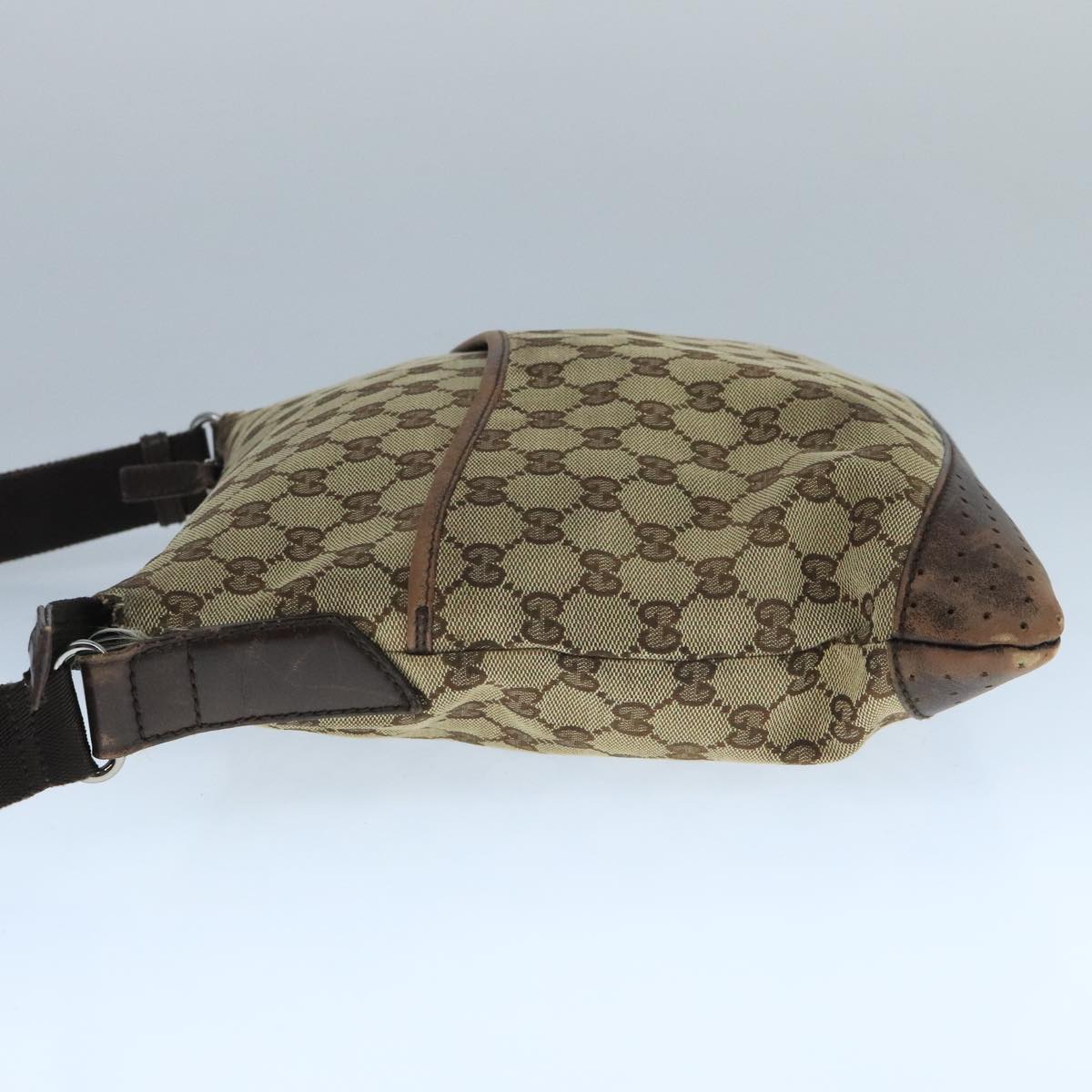 GUCCI GG Canvas Shoulder Bag Beige Silver 145857 Auth bs21051