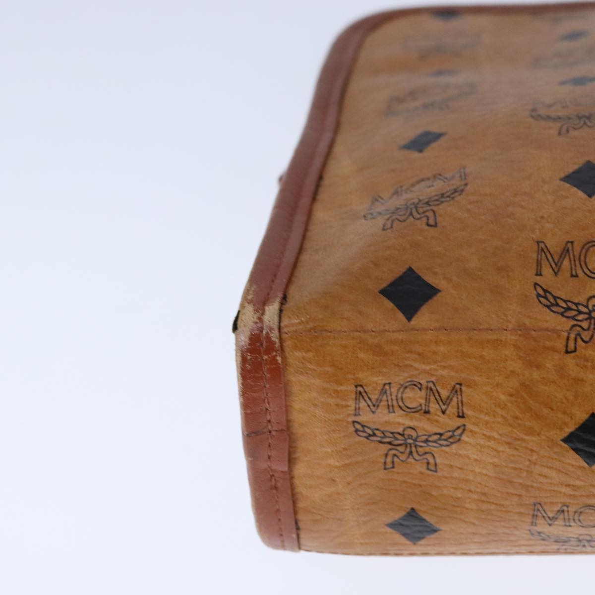 MCM Vicetos Logogram Clutch Bag PVC Leather Brown Gold Auth bs21066