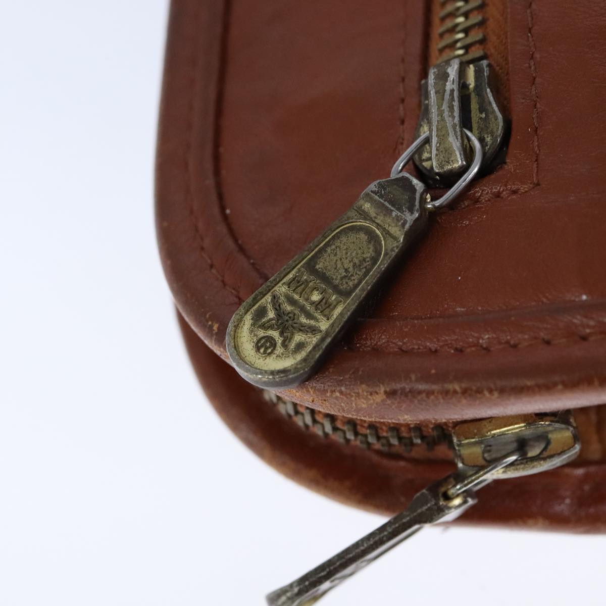 MCM Vicetos Logogram Clutch Bag PVC Leather Brown Gold Auth bs21066