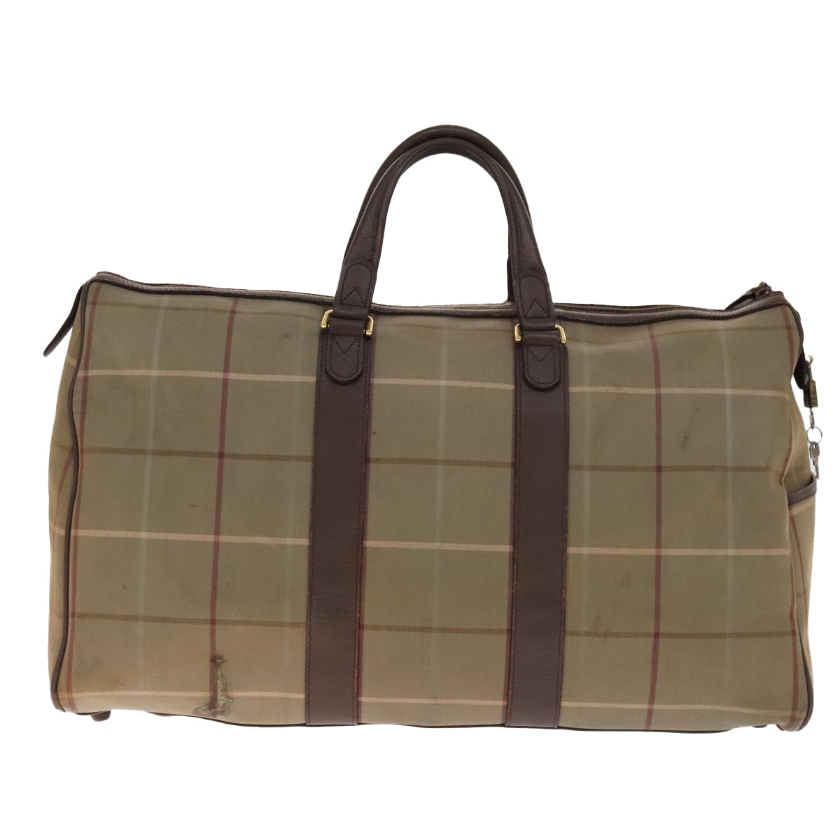 Burberrys Nova Check Boston Bag Canvas Leather Khaki Brown Gold Auth bs21072