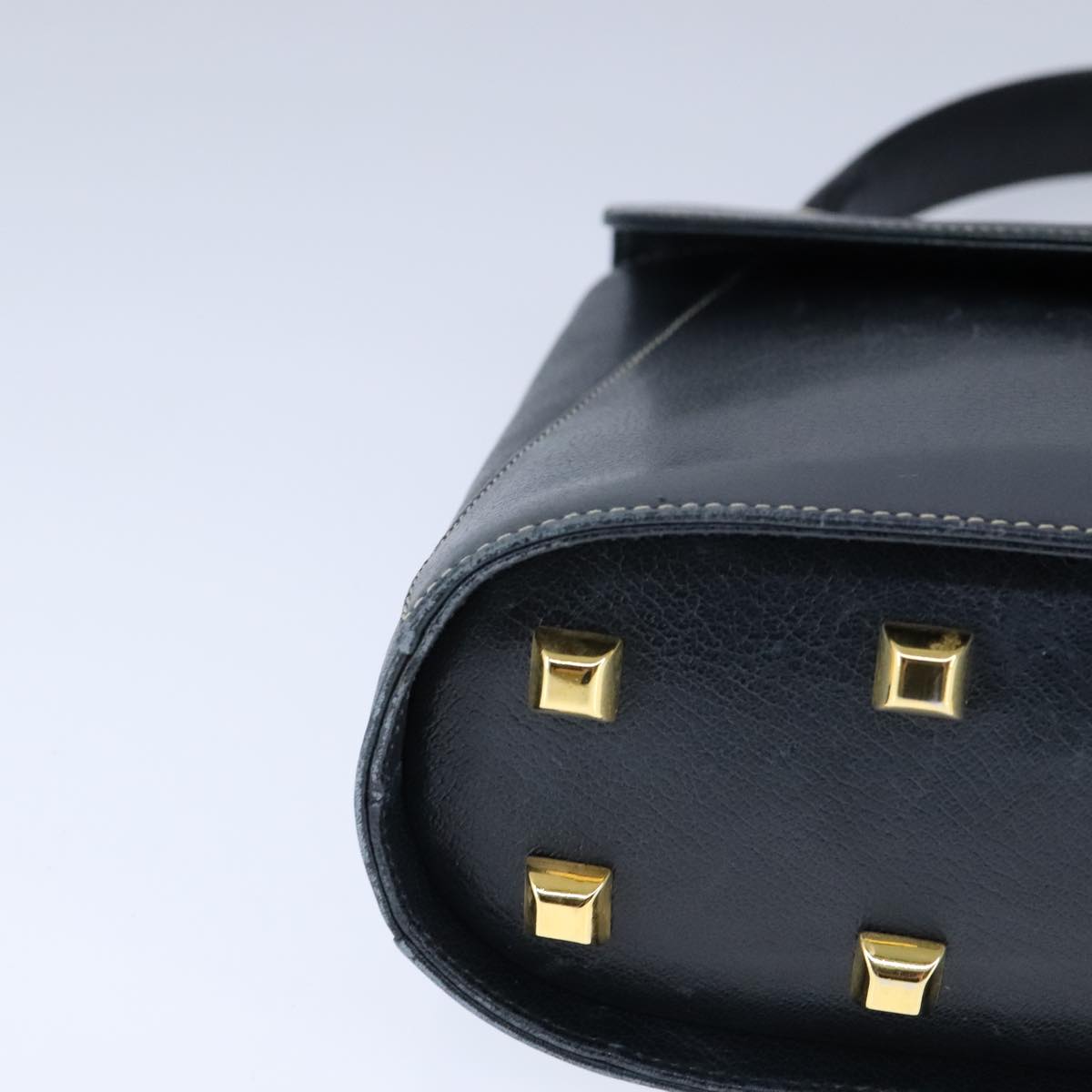 Salvatore Ferragamo Gancini Hand Bag Leather Navy Gold Auth bs21083