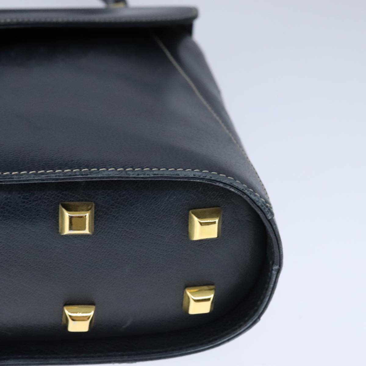 Salvatore Ferragamo Gancini Hand Bag Leather Navy Gold Auth bs21083