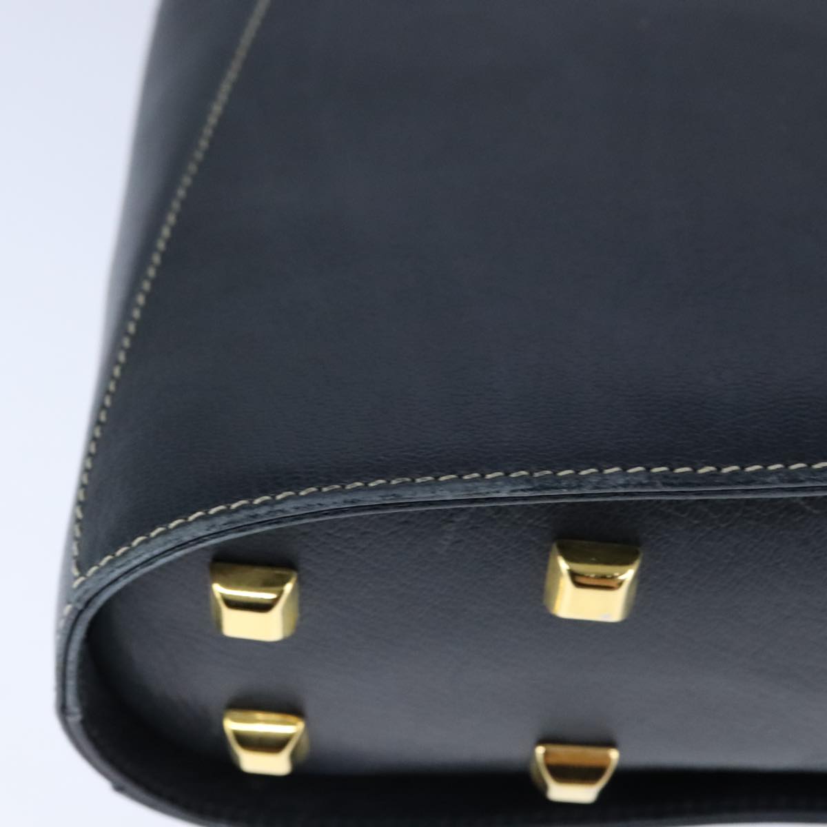 Salvatore Ferragamo Gancini Hand Bag Leather Navy Gold Auth bs21083