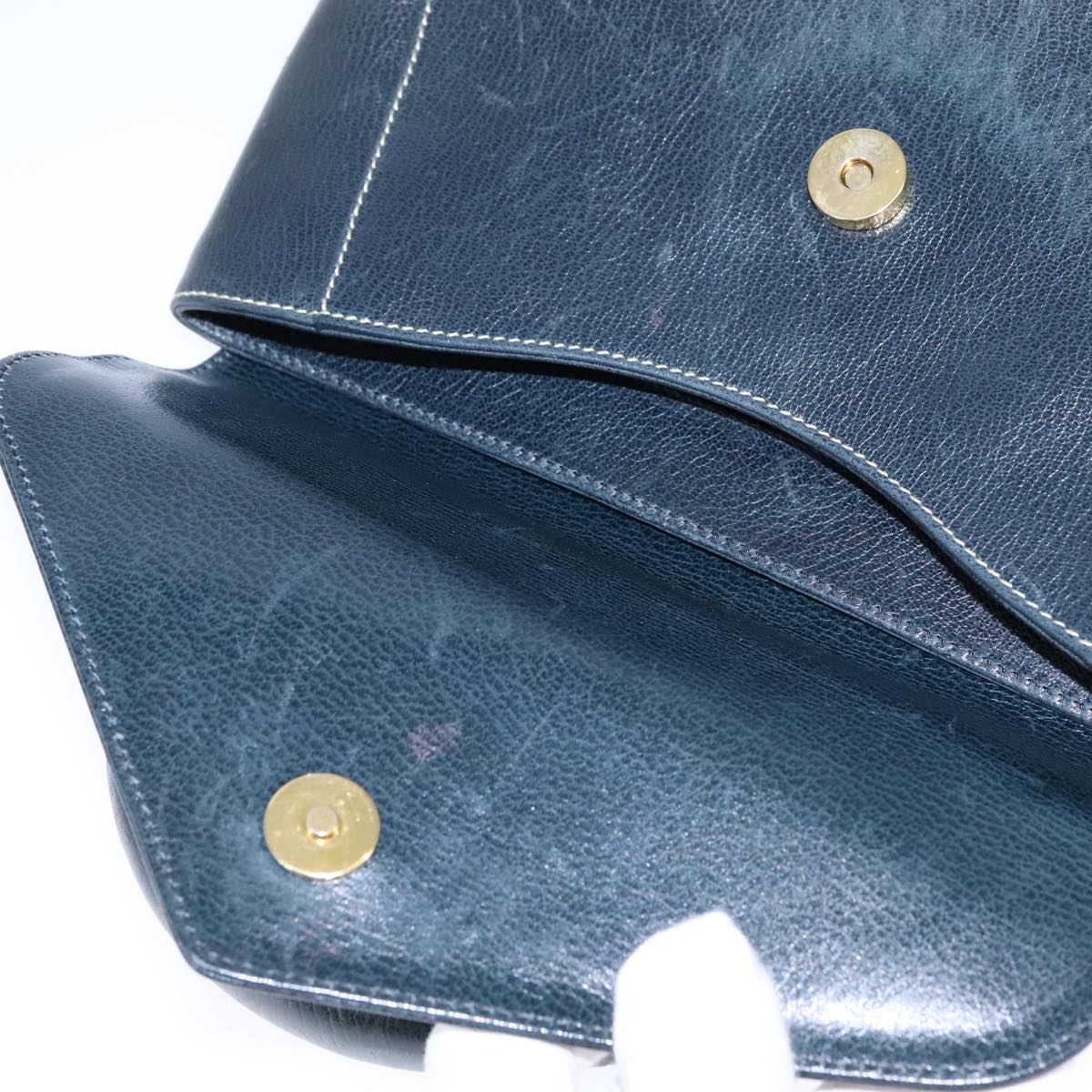 Salvatore Ferragamo Gancini Hand Bag Leather Navy Gold Auth bs21083