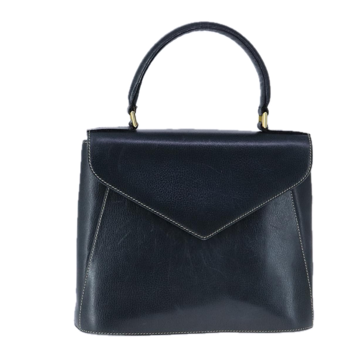 Salvatore Ferragamo Gancini Hand Bag Leather Navy Gold Auth bs21083