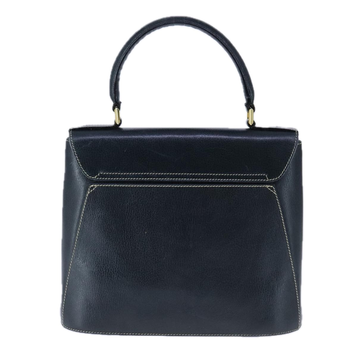 Salvatore Ferragamo Gancini Hand Bag Leather Navy Gold Auth bs21083