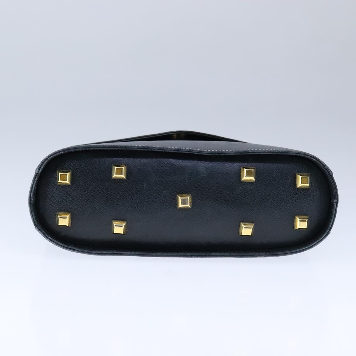 Salvatore Ferragamo Gancini Hand Bag Leather Navy Gold Auth bs21083