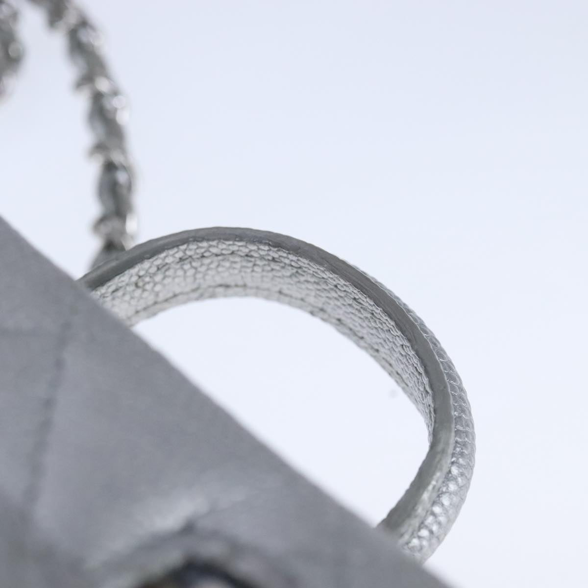 CHANEL Matelasse Hand Bag Caviar Skin 2way Silver CC Auth bs21131