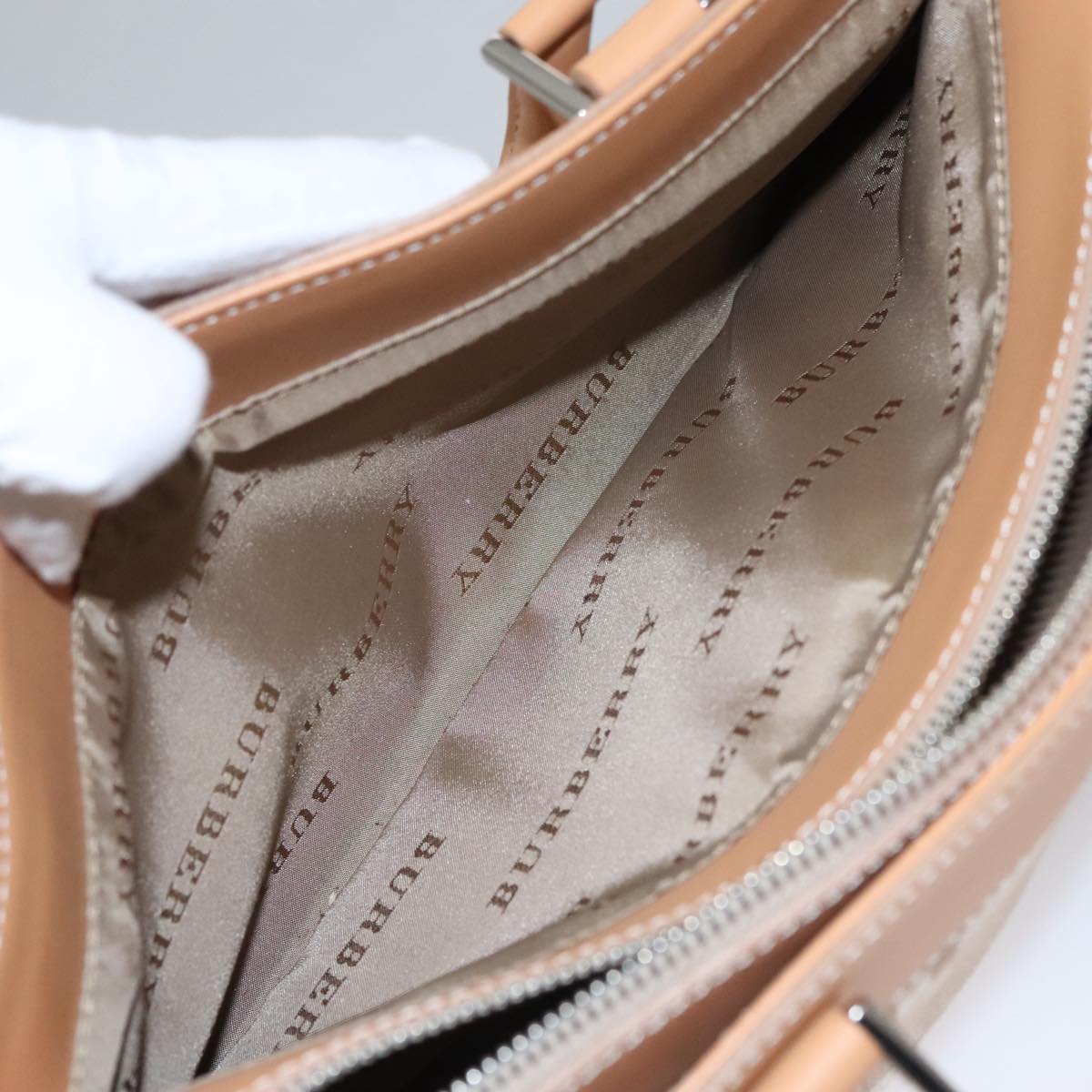 BURBERRY Hand Bag Canvas Beige Auth bs21139