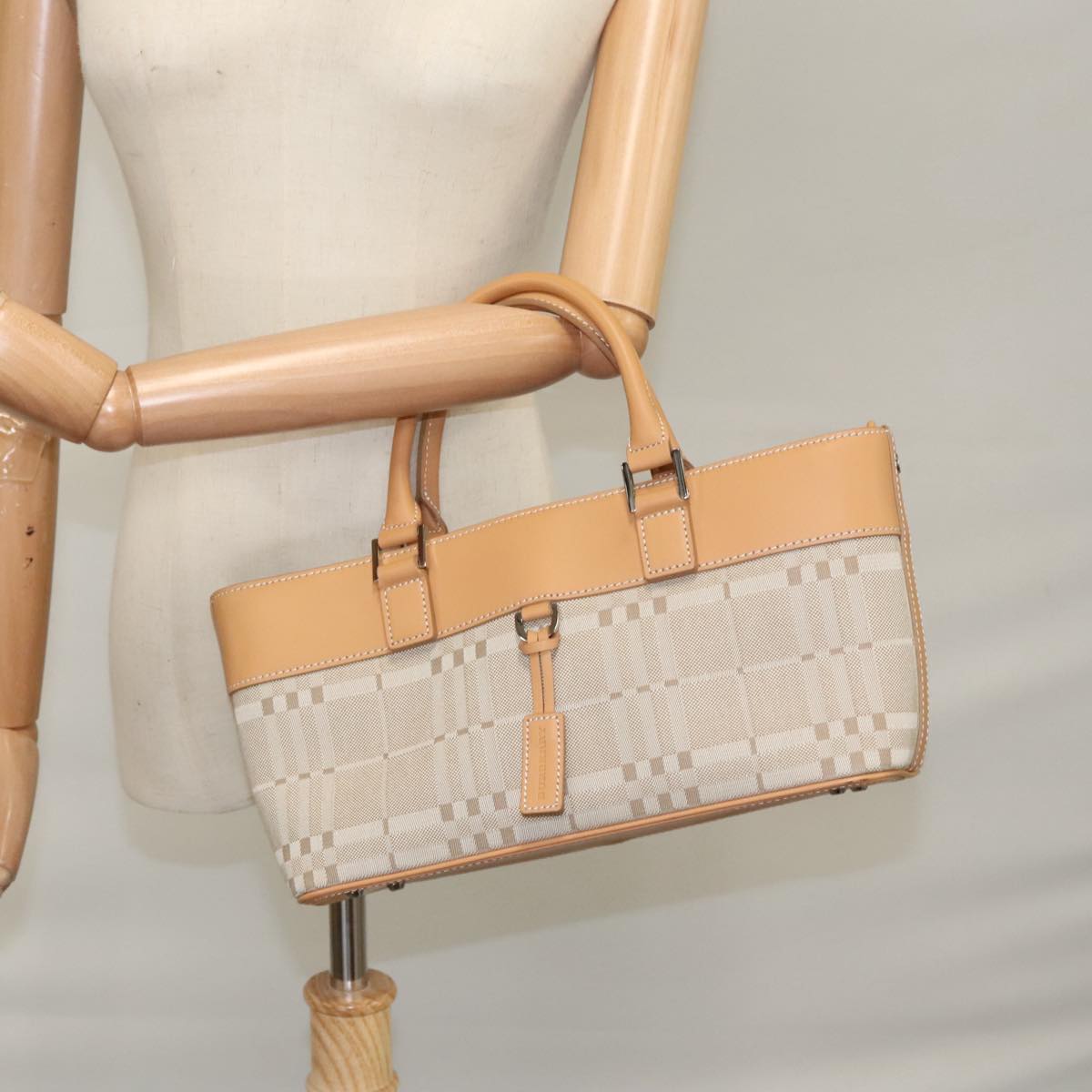 BURBERRY Hand Bag Canvas Beige Auth bs21139