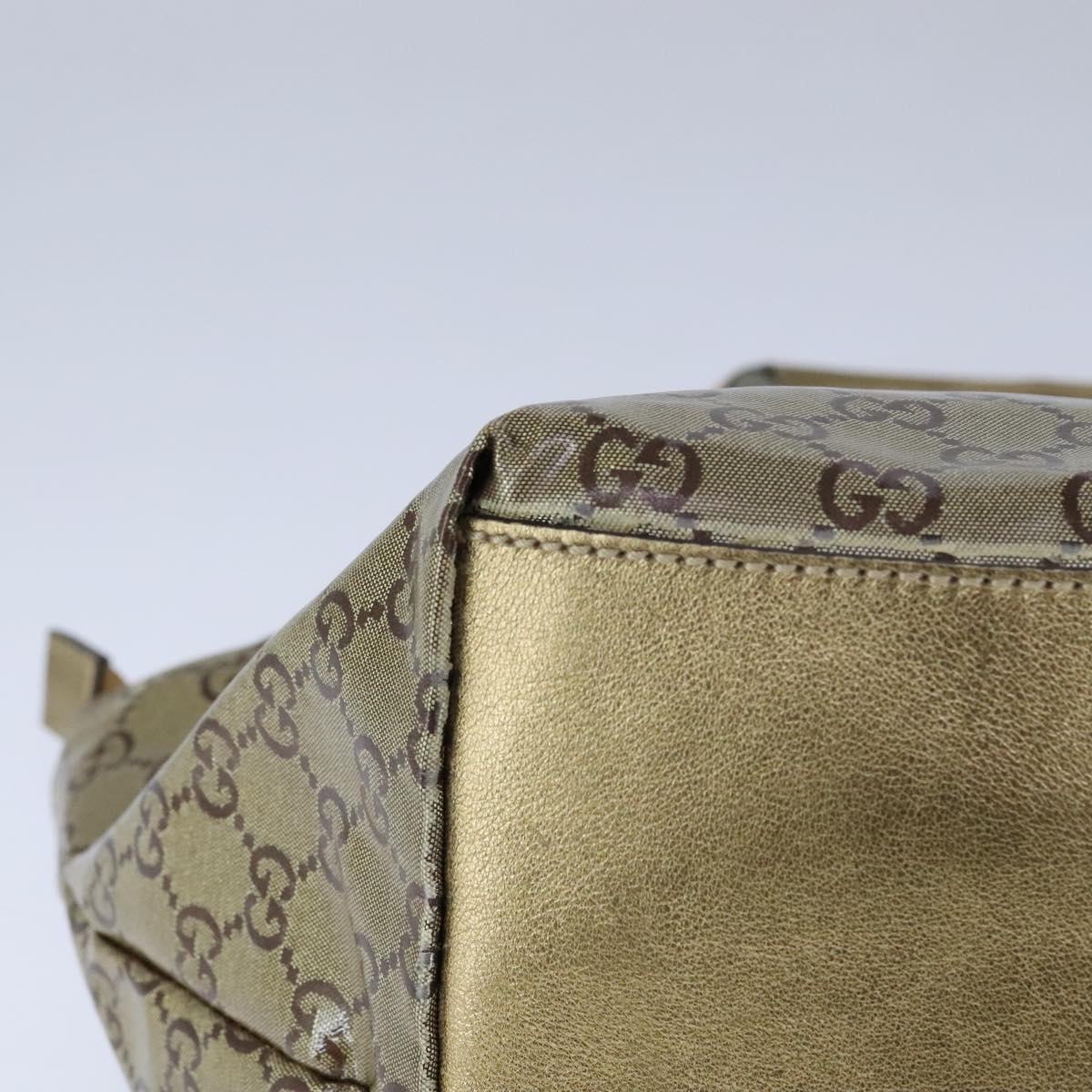 GUCCI GG Crystal Sherry Line Hand Bag Gray Gold Brown 131228 Auth bs21155