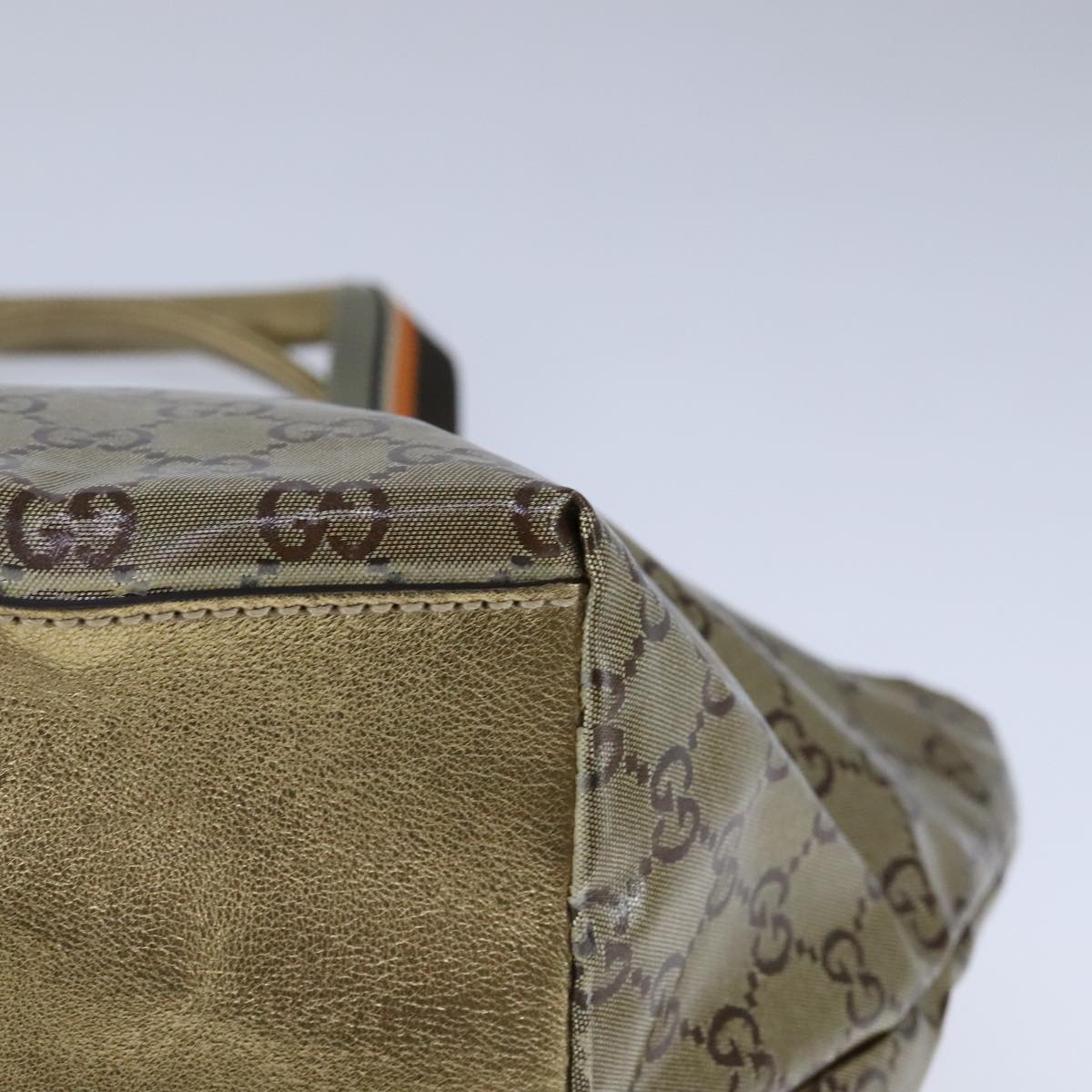 GUCCI GG Crystal Sherry Line Hand Bag Gray Gold Brown 131228 Auth bs21155
