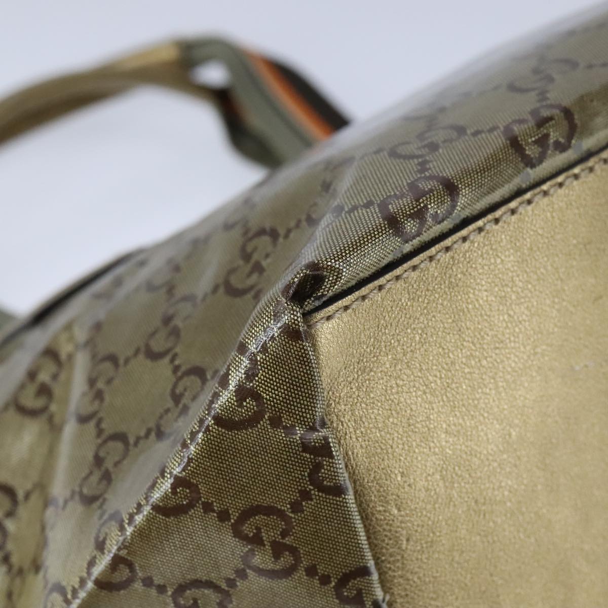 GUCCI GG Crystal Sherry Line Hand Bag Gray Gold Brown 131228 Auth bs21155