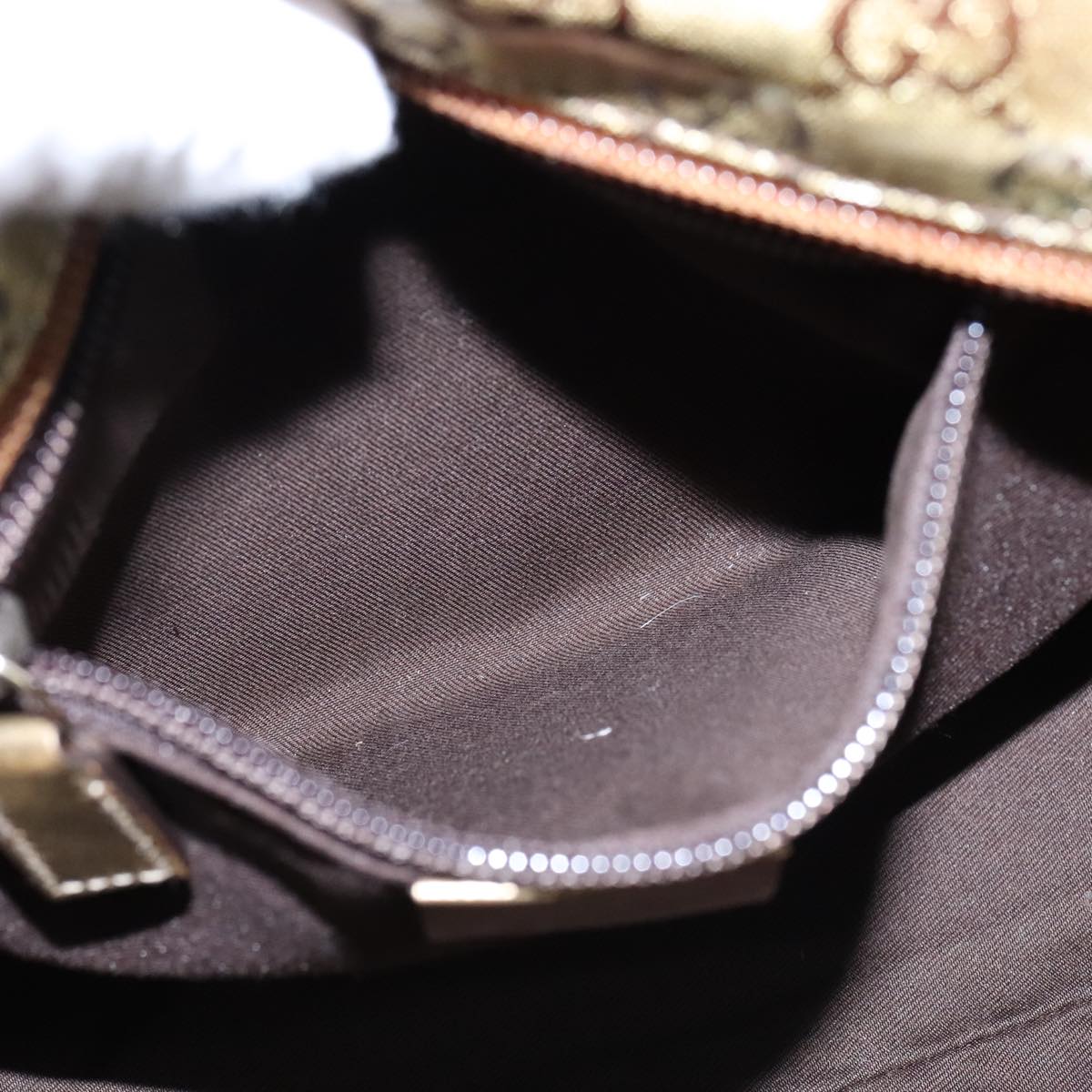 GUCCI GG Crystal Sherry Line Hand Bag Gray Gold Brown 131228 Auth bs21155