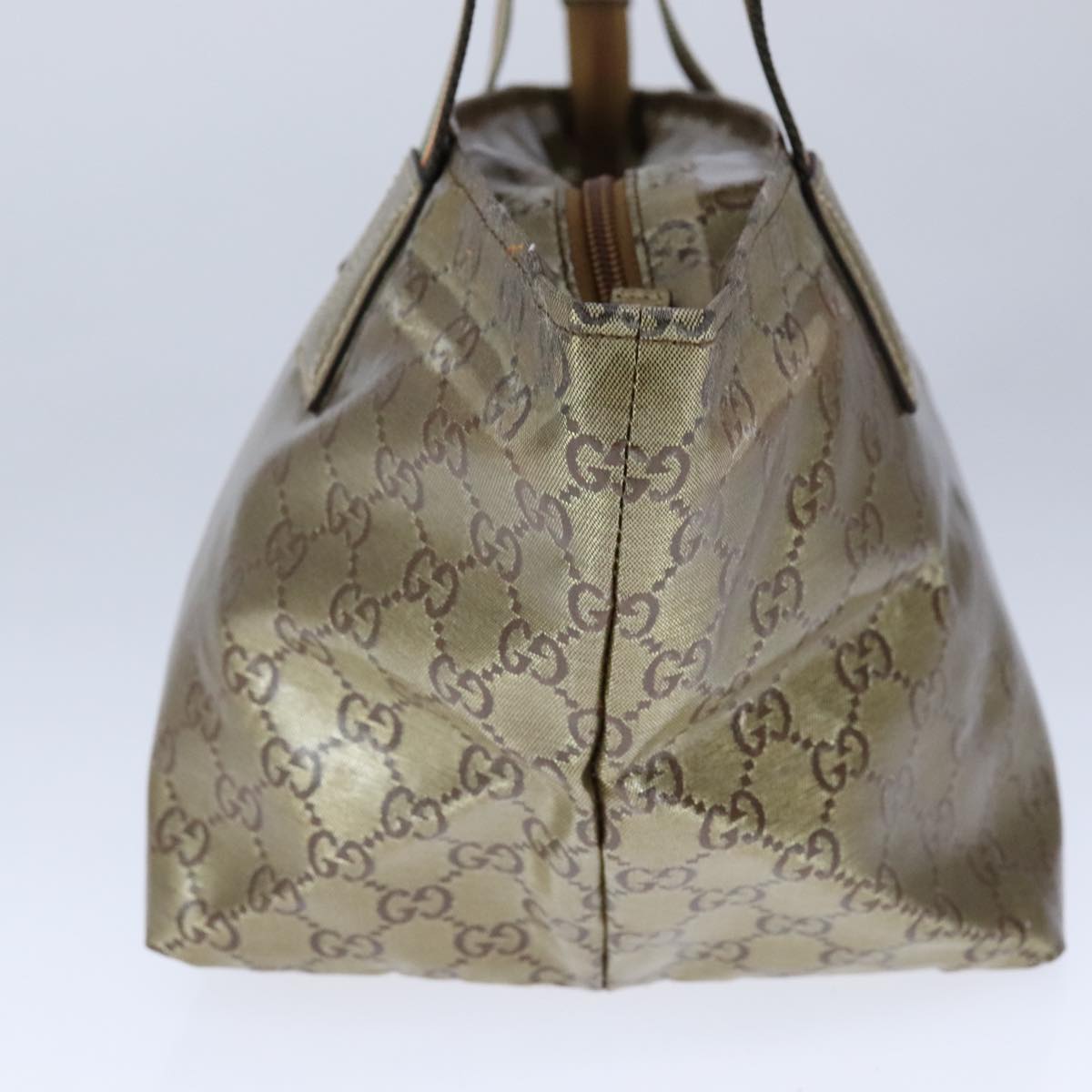 GUCCI GG Crystal Sherry Line Hand Bag Gray Gold Brown 131228 Auth bs21155