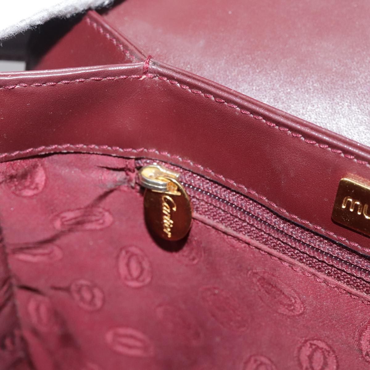 CARTIER Shoulder Bag Leather Red Auth bs21170