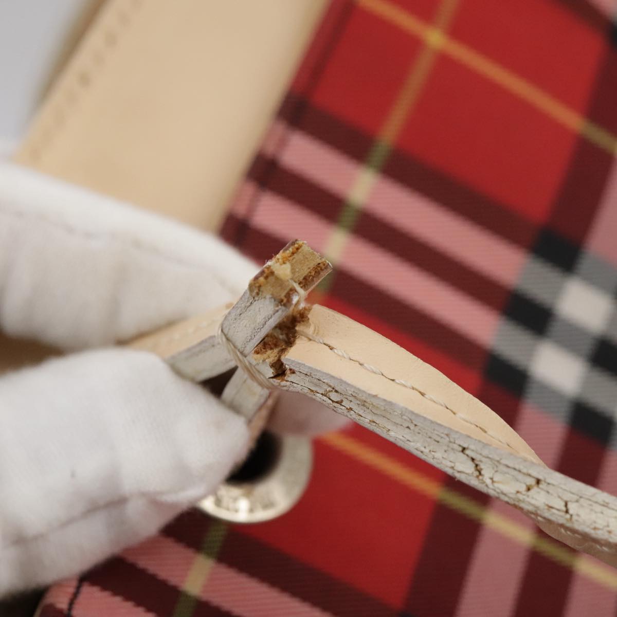 BURBERRY Nova Check Tote Bag Nylon Red Auth bs21181