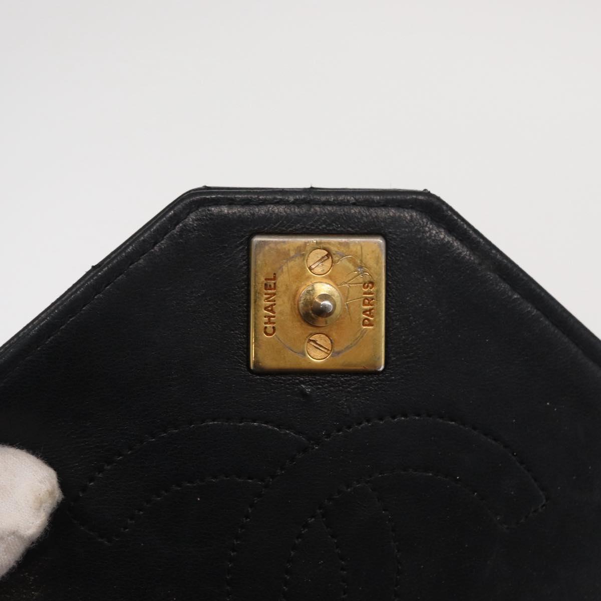 CHANEL Mademoiselle Chain Shoulder Bag Lamb Skin Black Gold CC Auth bs21196