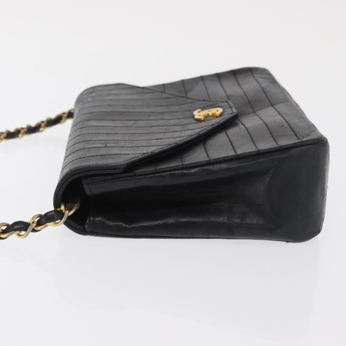 CHANEL Mademoiselle Chain Shoulder Bag Lamb Skin Black Gold CC Auth bs21196