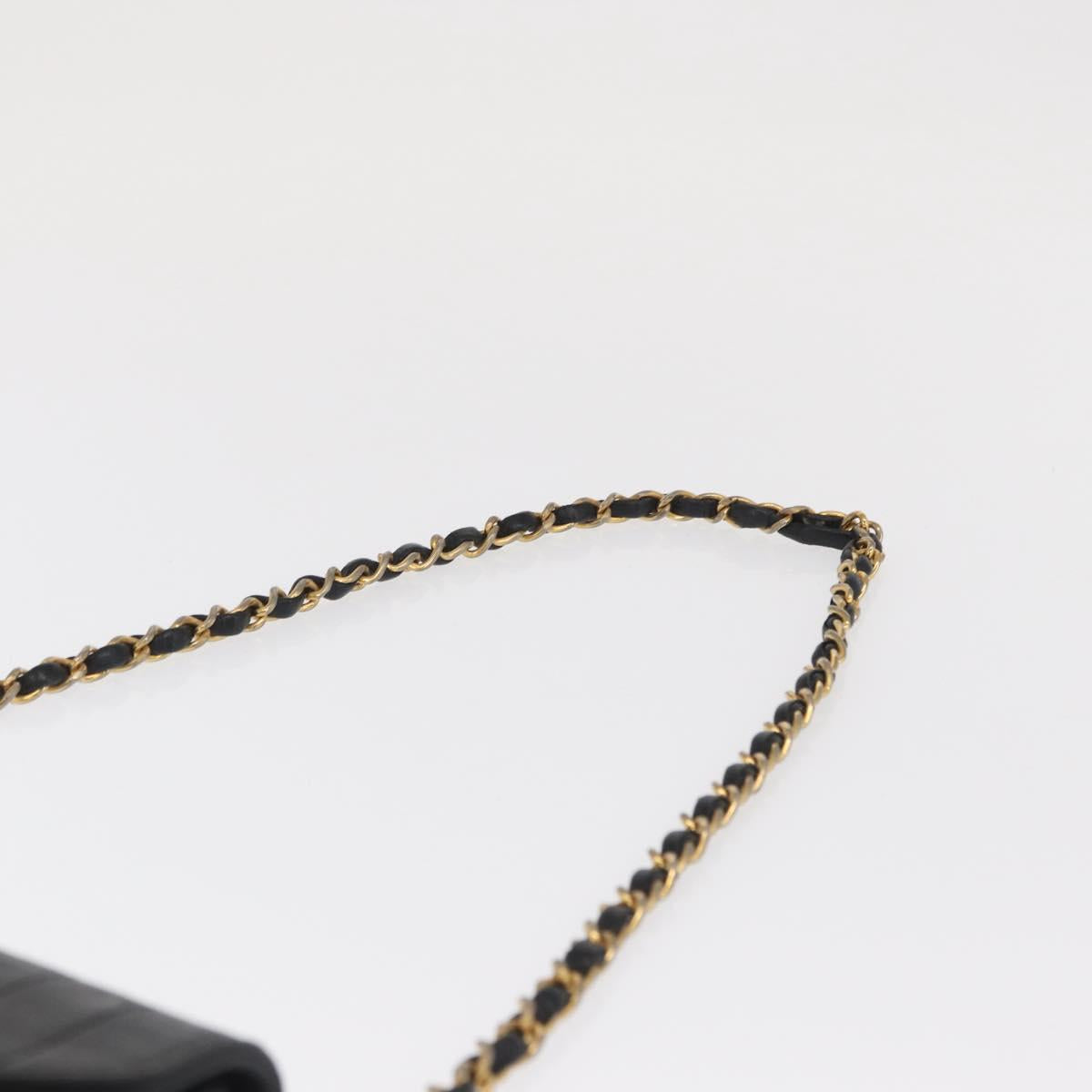 CHANEL Mademoiselle Chain Shoulder Bag Lamb Skin Black Gold CC Auth bs21196