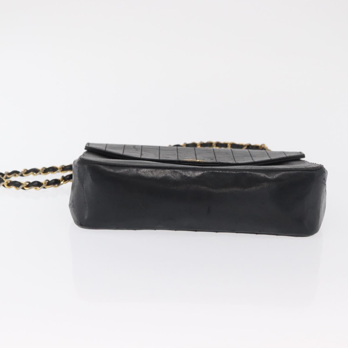 CHANEL Mademoiselle Chain Shoulder Bag Lamb Skin Black Gold CC Auth bs21196