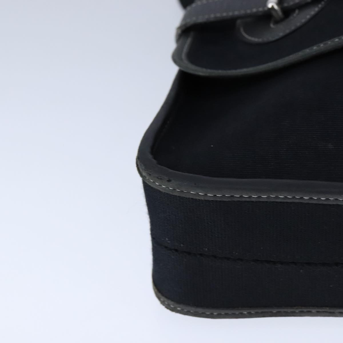 HERMES Buenaventura Shoulder Bag Canvas Black Auth bs21202