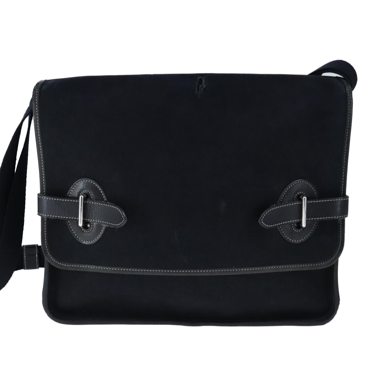 HERMES Buenaventura Shoulder Bag Canvas Black Auth bs21202