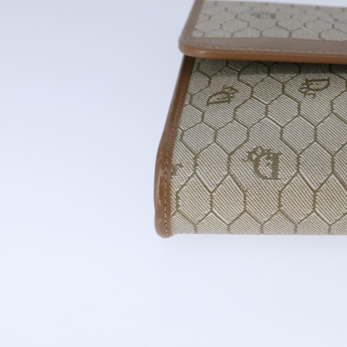 Christian Dior Honeycomb Canvas Chain Shoulder Bag PVC Beige Gold Auth bs21206