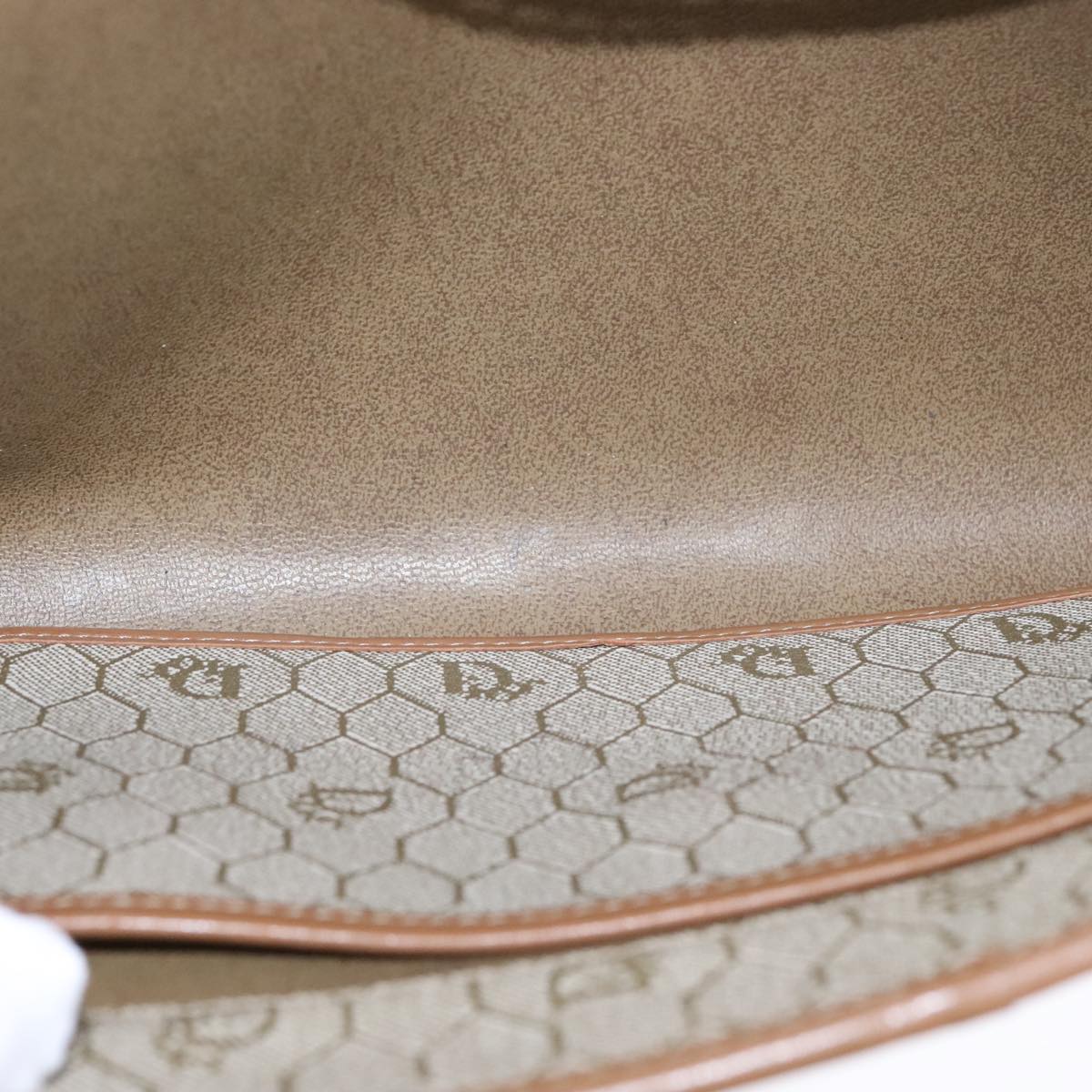 Christian Dior Honeycomb Canvas Chain Shoulder Bag PVC Beige Gold Auth bs21206
