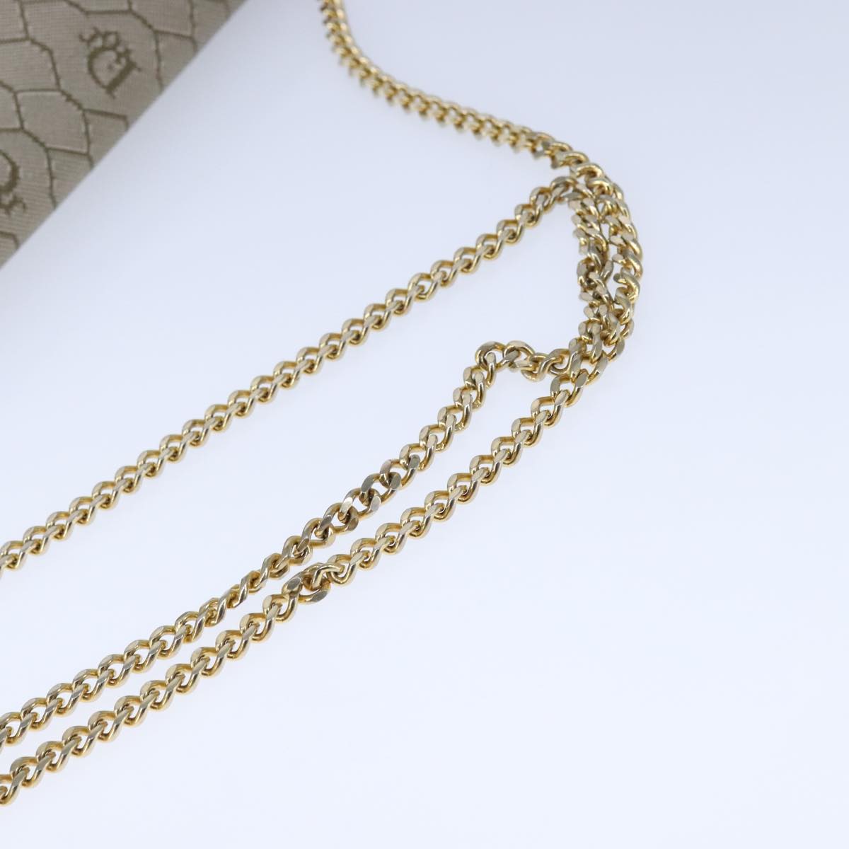 Christian Dior Honeycomb Canvas Chain Shoulder Bag PVC Beige Gold Auth bs21206